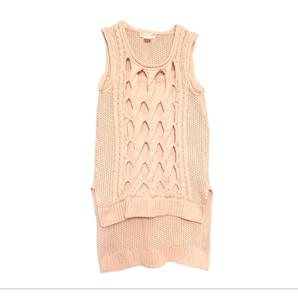 Women's VENUS Pink Cable Knit Sleeveless Crew Neck Sweater S - Picture 2 of 14